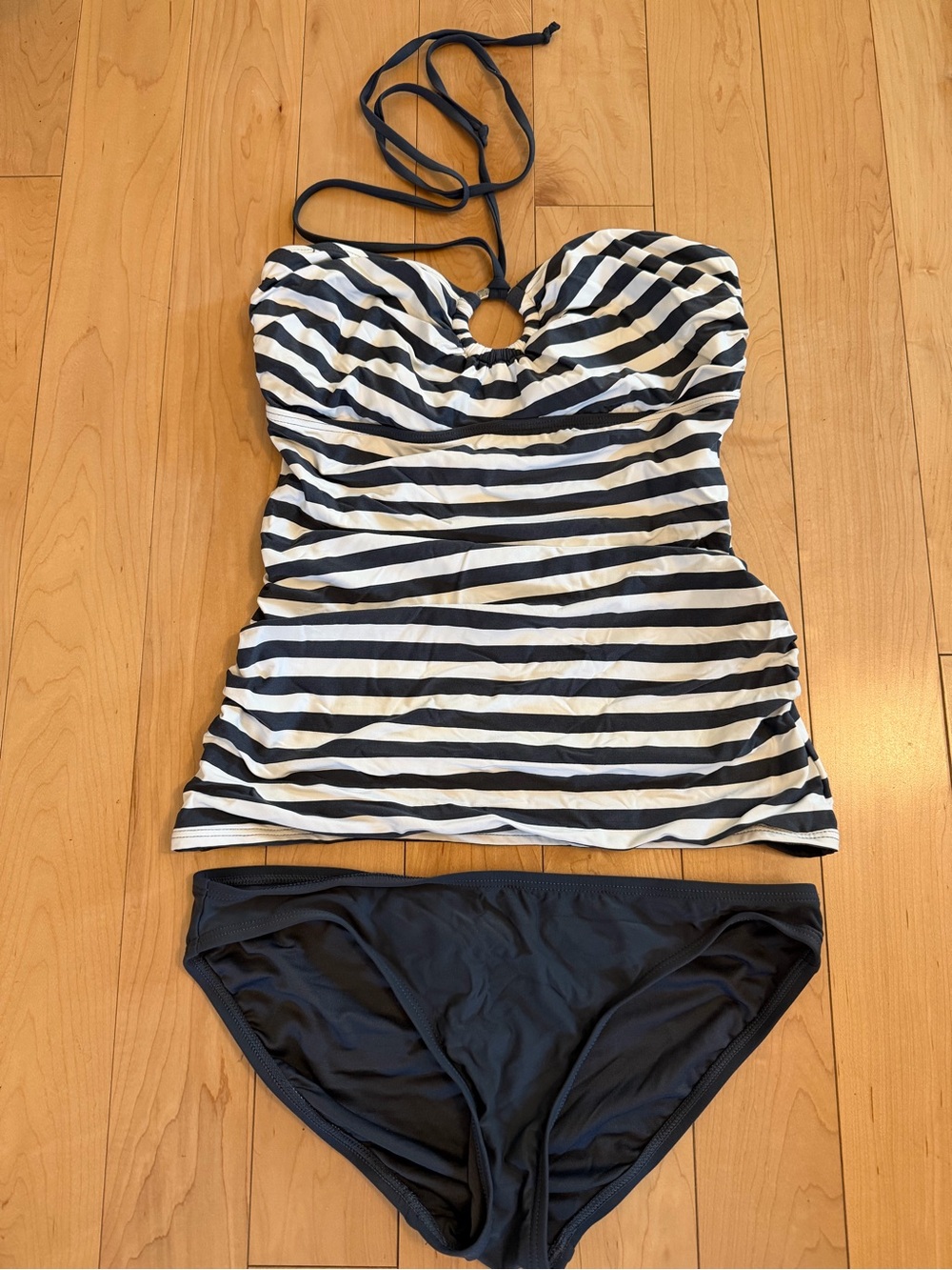 MICHAEL Michael Kors Black and White Striped Swim Tankini Top